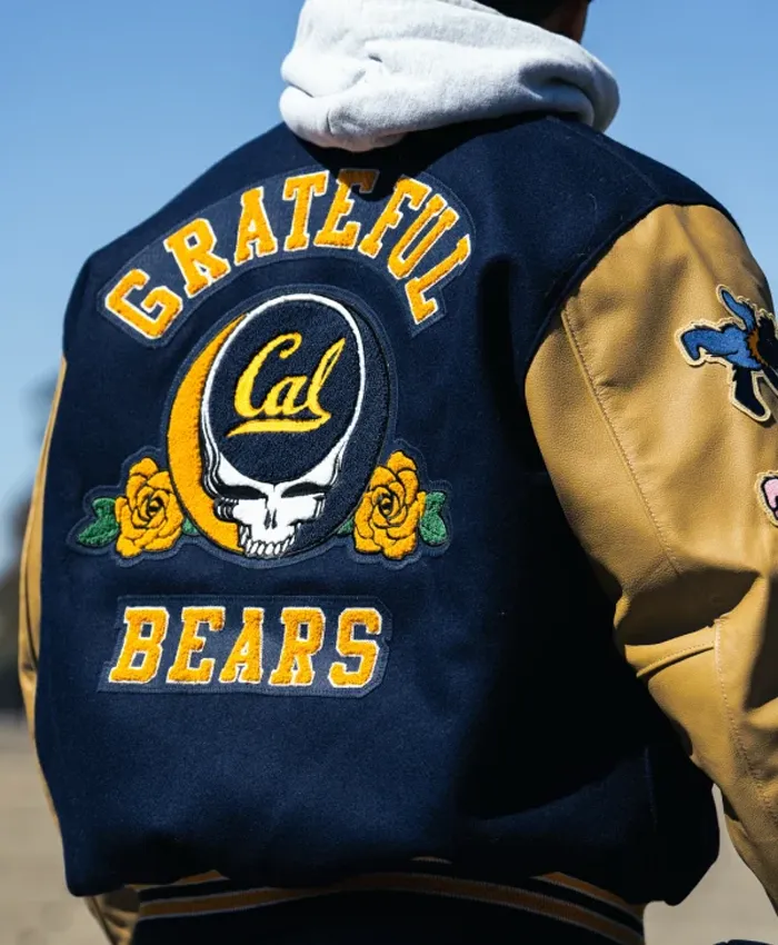 Cal Athletics x Grateful Bears Navy and Brown Letterman Varsity Jacket