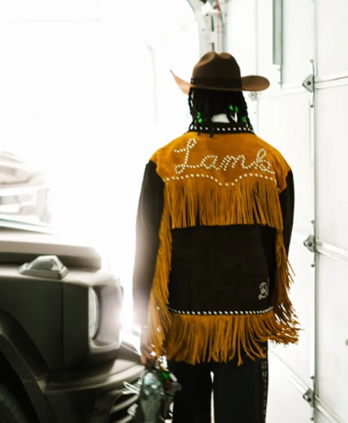 CeeDee Lamb Bode Studded Appalachian Brown Suede Fringed Jacket Back