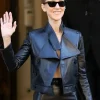 Celine Dion Paris 2026 Oversized Black Leather Cropped Jacket