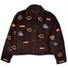 Chicago Bears Patches Logos All Over Brown Corduroy Jacket Front View