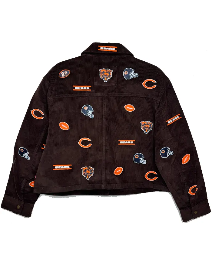 Chicago Bears Patches Logos Brown Corduroy Jacket