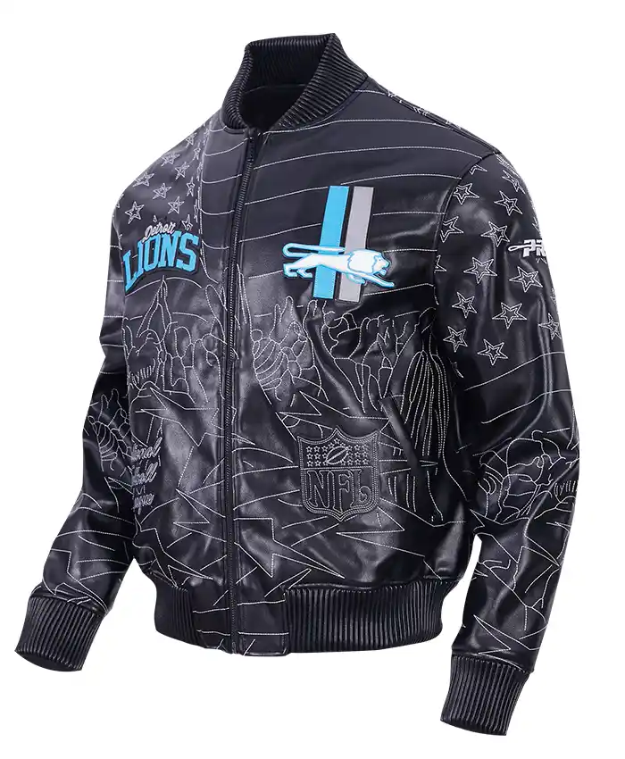 Close-up-of-Mens-Pro-NFL-Detroit-Lions-Premium-Heavy-Black-Bomber-Leather-Jacket