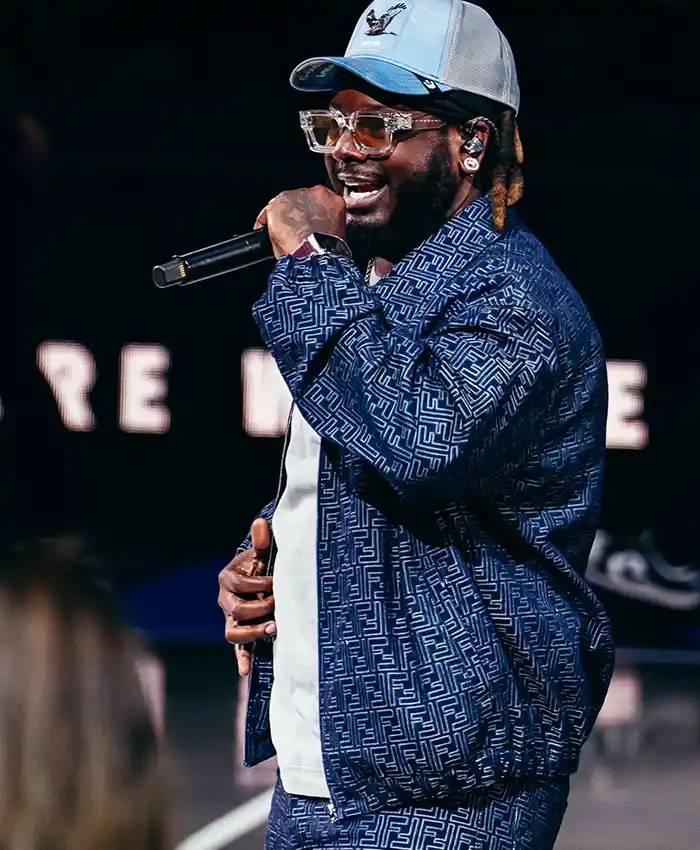 Close-up-of-T-Pain-WNBA-Atlanta-Dream-vs-Golden-State-Valkyries-Finals-Game-6-Cotton-Blue-Workwear-Jacket
