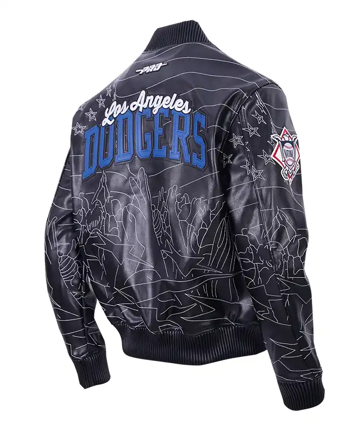 Close-view-of-MLB-Los-Angeles-Dodgers-Mens-Pro-Premium-Heavy-Black-Leather-Bomber-Jacket