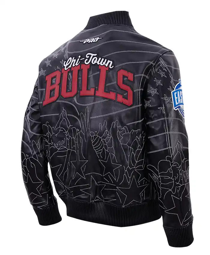 Close-view-of-NBA-Chicago-Bulls-Mens-Pro-Premium-Heavy-Black-Leather-Bomber-Jacket