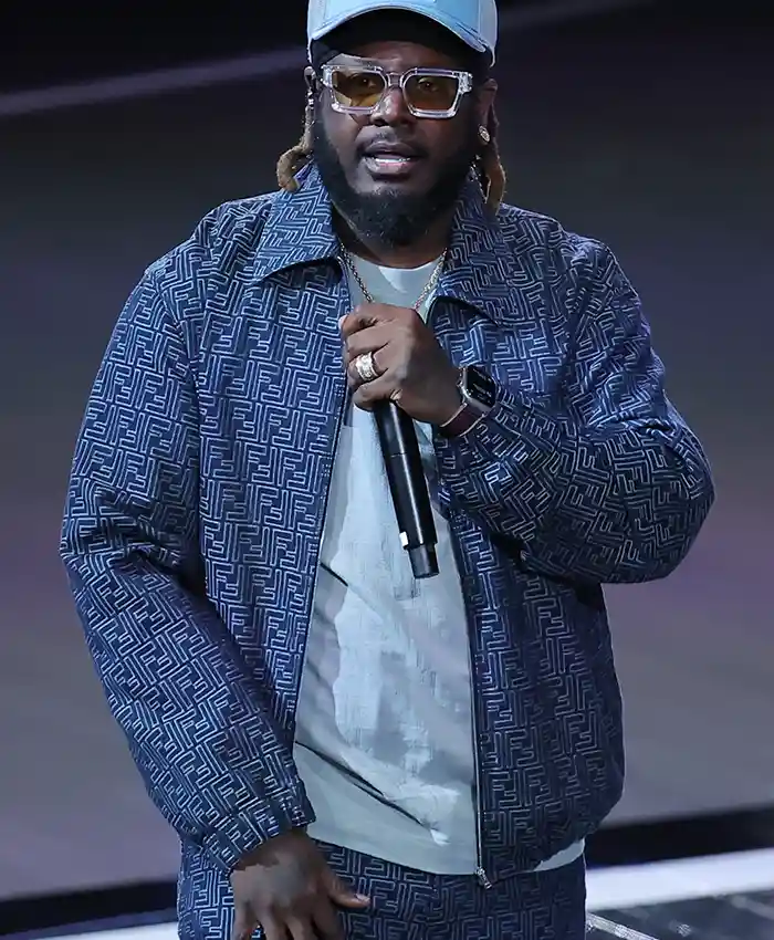 Close-view-of-WNBA-Atlanta-Dream-vs-Golden-State-Valkyries-Finals-Game-6-T-Pain-Blue-Cotton-Workwear-Jacket