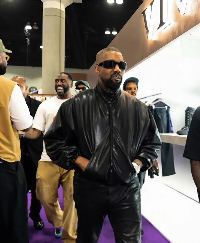 ComplexCon 2026 Kanye West Black Leather Padded Jacket On Sale Front View