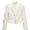 Daisy Edgar-Jones The Grove Streetwear Cropped White Jacqurad Jacket Front View