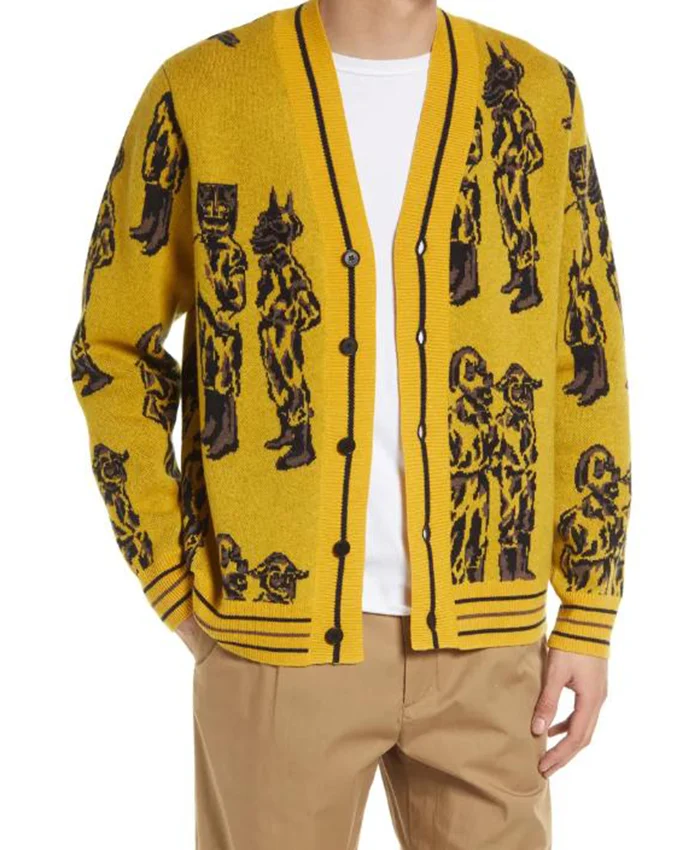 Daniel Kim TV Series Reasonable Doubt S04 Tim Jo Masked Man Graphics Yellow Wool Cardigan Front