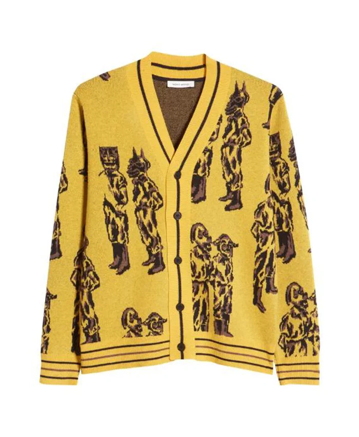 Daniel Kim TV Series Reasonable Doubt S04 Tim Jo Masked Man Graphics Yellow Wool Cardigan