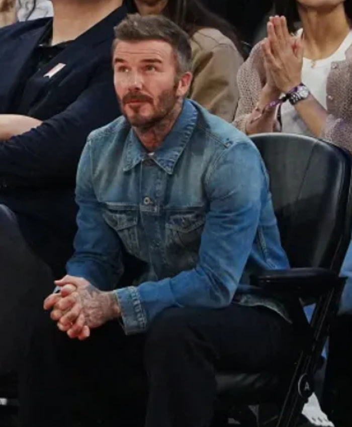 David Beckham NBA China Games 2026 Blue Denim Jacket On Sale Front View