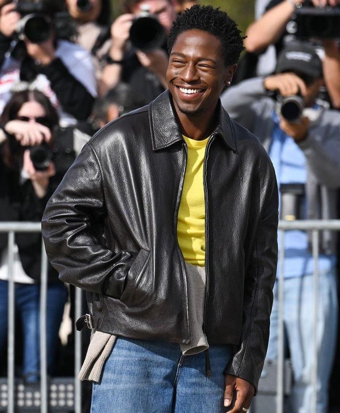 David Jonsson LOEWE SS27 Paris Fashion Week Leather Bomber Jacket at Discounted Price