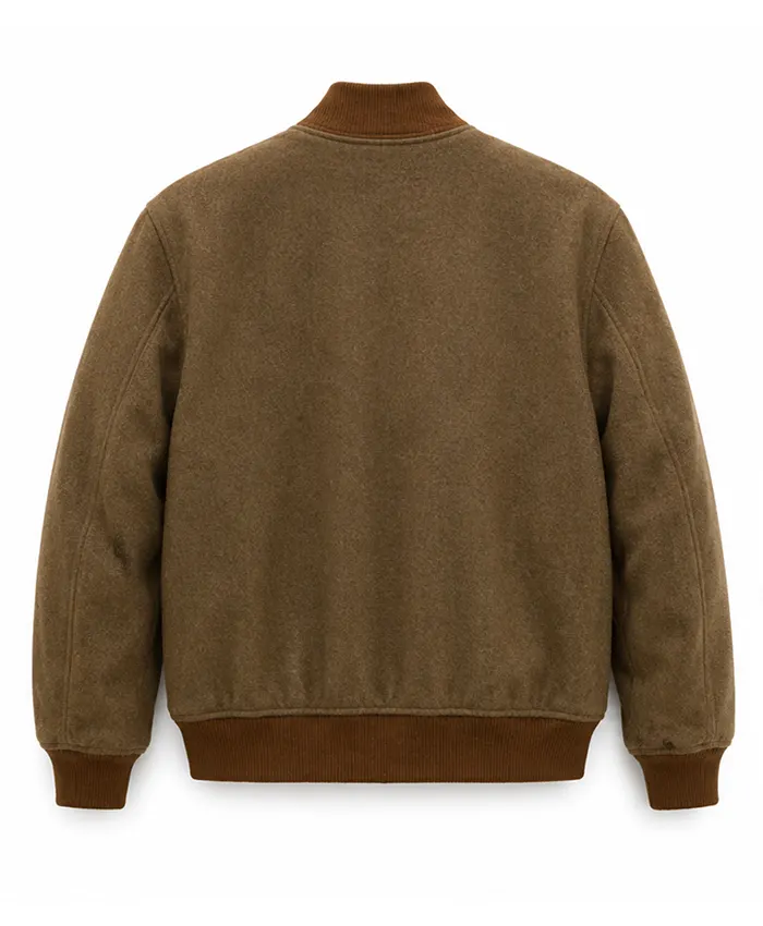 Declan O’Hara TV Series Rivals 2026 Aidan Turner Brown Wool Bomber Jacket Back View