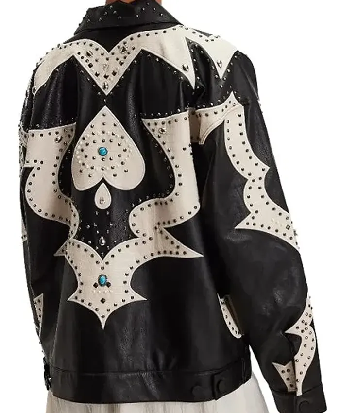 Delilah TV Series The Equalizer S05 Laya DeLeon Hayes Black and White Leather Studded Jacket Back