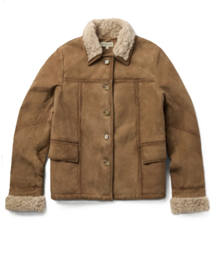 Dolly Weaver TV Series Marshals 2026 Ellyn Jameson Brown Suede Shearling Jacket