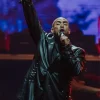 Don Omar The Last King World Tour Miami 2026 Black Crocodile Pattern Leather Coat Front