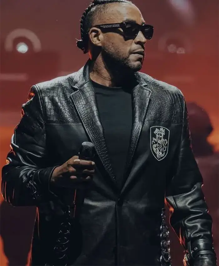 Don Omar The Last King World Tour Miami 2026 Black Crocodile Pattern Leather Coat