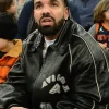Drake Knicks Game Black Leather Jacket By Avirex
