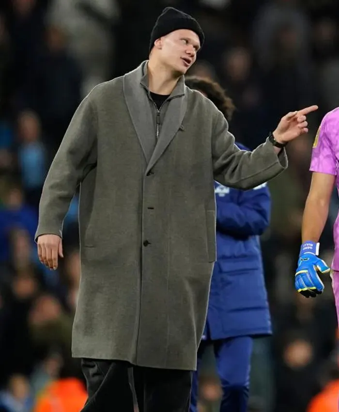 Erling Haaland Etihad Stadium Grey Long Trench Coat