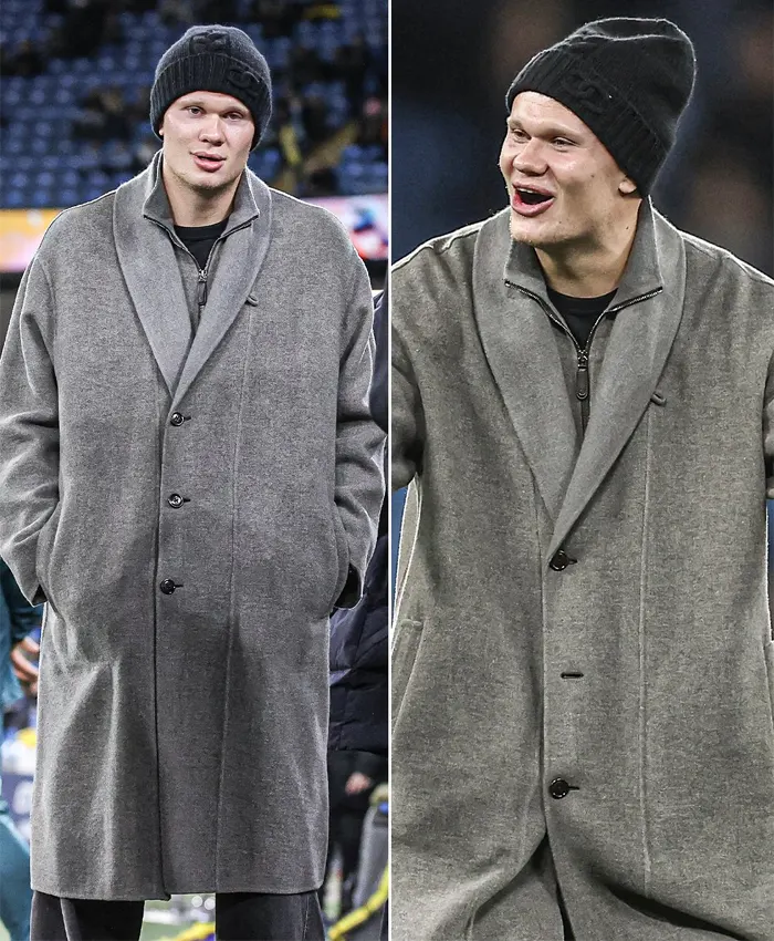 Erling Haaland Etihad Stadium Grey oversized coat
