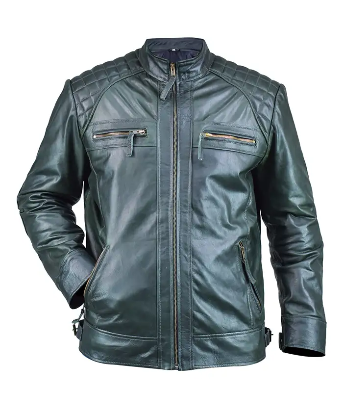 Ethan Distressed Waxed Green Leather Cafe Racer Jacket Buy now