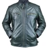 Ethan Distressed Waxed Green Leather Cafe Racer Jacket Shop now