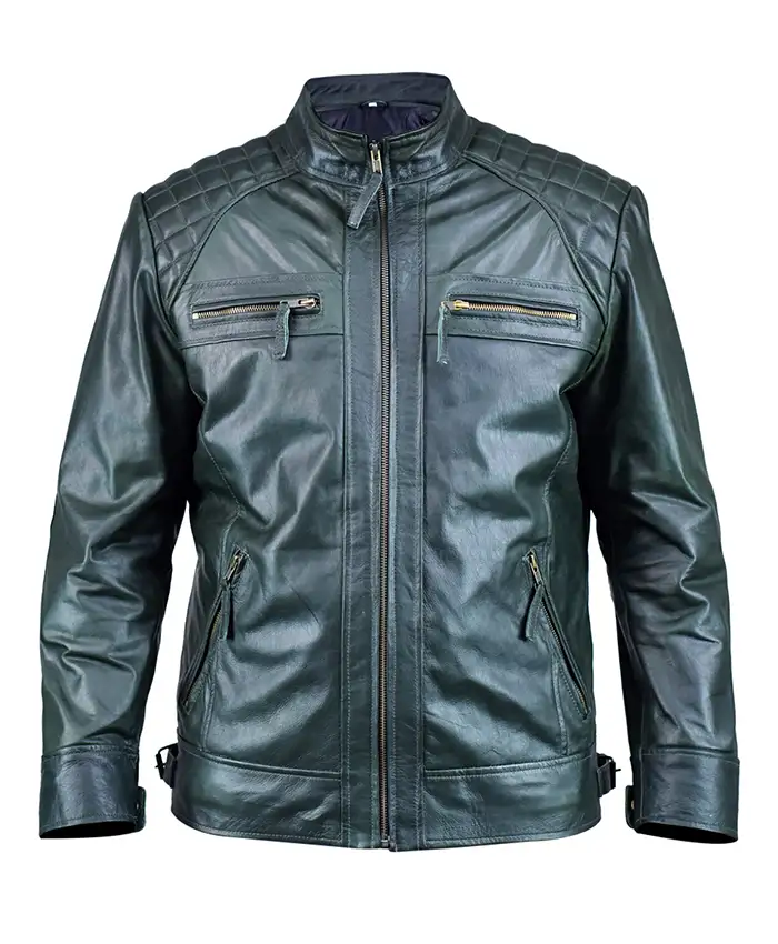 Ethan Distressed Waxed Leather Cafe Racer Jacket