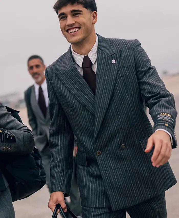 FC Barcelona x AMIRI 2026 27 Formalwear Tailored Grey Pinstripe Suit On Sale