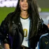 Farewell Match Argentina National Team 2026 Antonela Roccuzzo Black Leather Biker Jacket