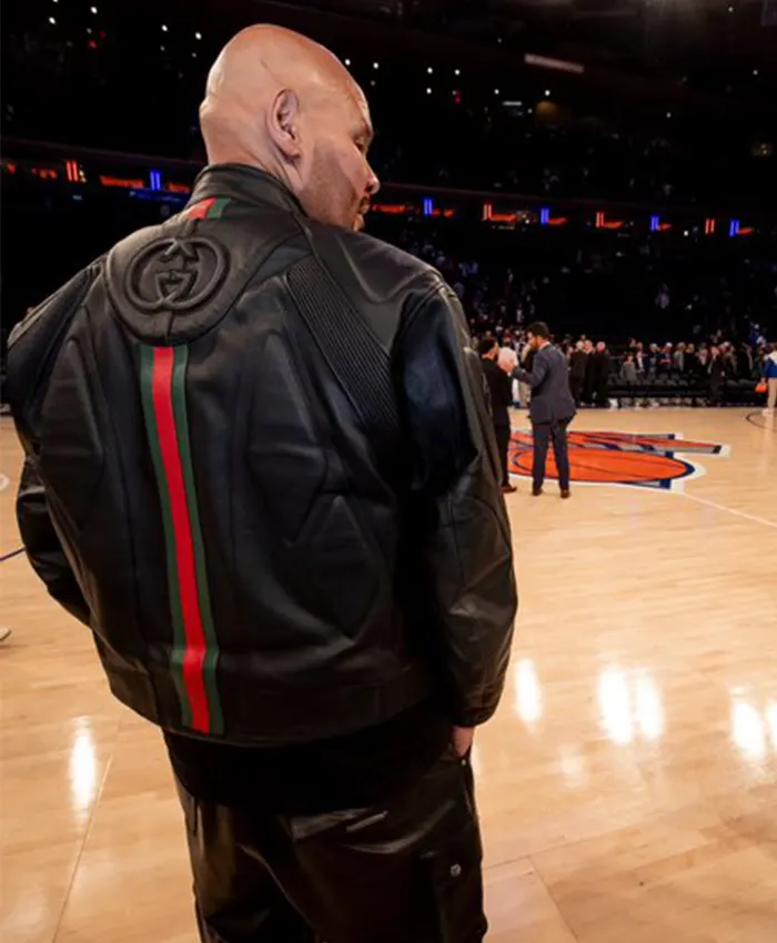 Fat Joe NY Knicks Game Ring Night Madison Square Garden 2026 Black Leather Jacket Back View