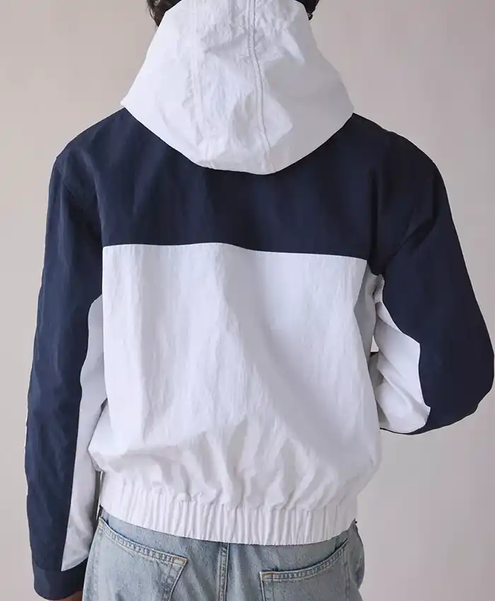 GUESS JEANS Colorblock White and Navy Hooded Windbreaker Jacket