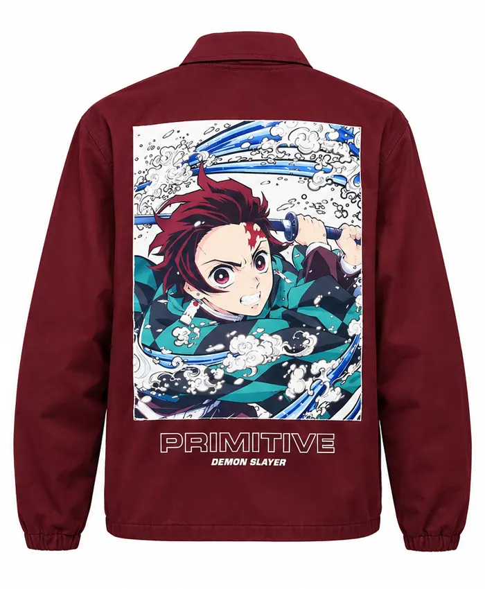 Get Now Primitive x Demon Slayer Tanjiro Kamado Maroon Utility Jacket for Men and Women