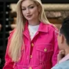 Gigi Hadid Next In Fashion Season 2 Belted Waist Pink Cropped Jacket Front