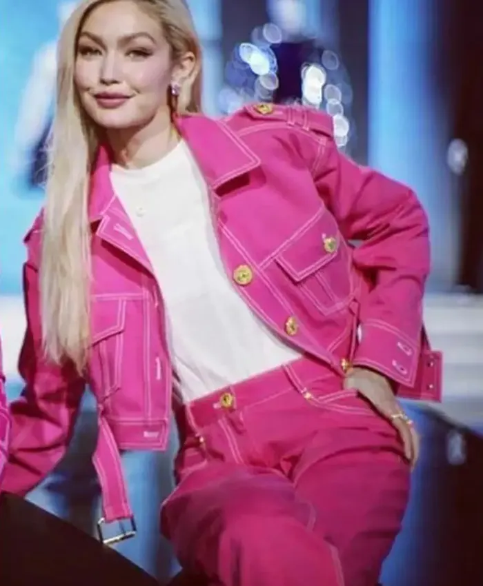 Gigi Hadid Next In Fashion Season 2 Belted Waist Pink Cropped Jacket