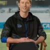 Glen Powell TV Series Chad Powers 2026 Russ Holliday Black Track Jacket Front