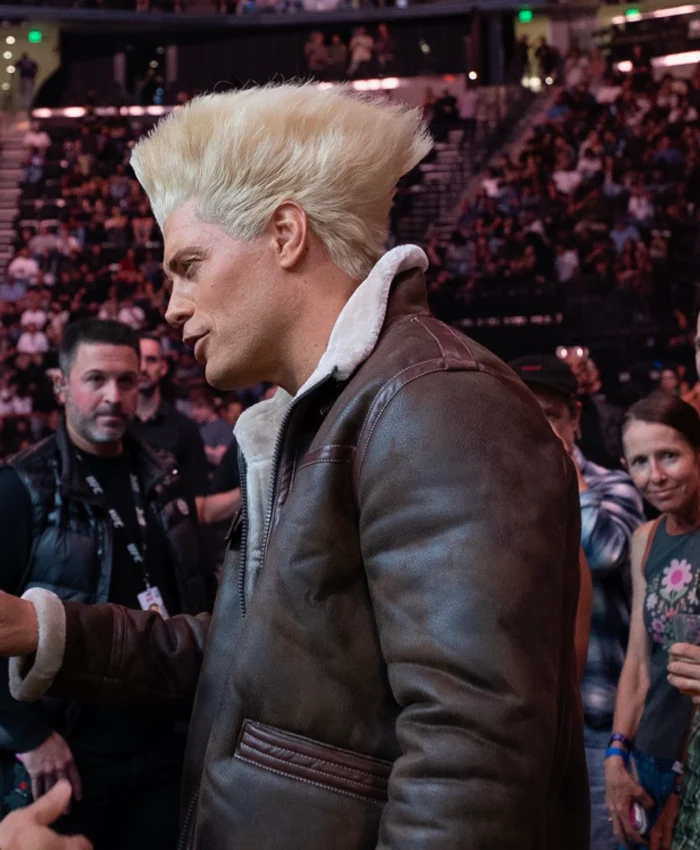 Guile In The Wild Street Fighter Cody Rhodes Brown Leather Shearling Bomber Jacket Side