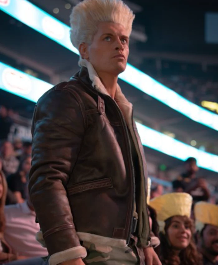 Guile In The Wild Street Fighter Cody Rhodes Brown Leather Shearling Bomber Jacket
