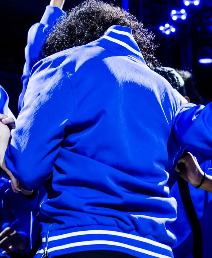 Half Time Show Kara Lawson Royal Blue Fleece Jacket On Sale Back View