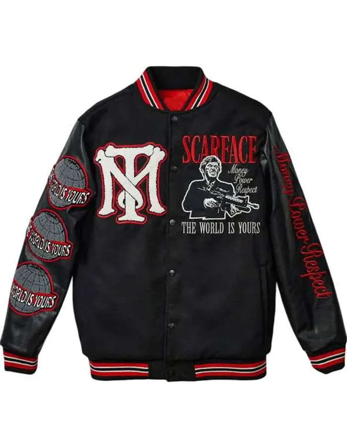 Halloween Couple Scarface Lettering Black Varsity Jacket at Discounted Price