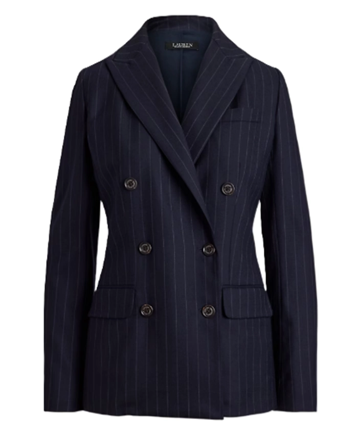 Hope Davis TV Series Line of Fire 2026 Jane Hollingsworth Navy Blue Striped Blazer