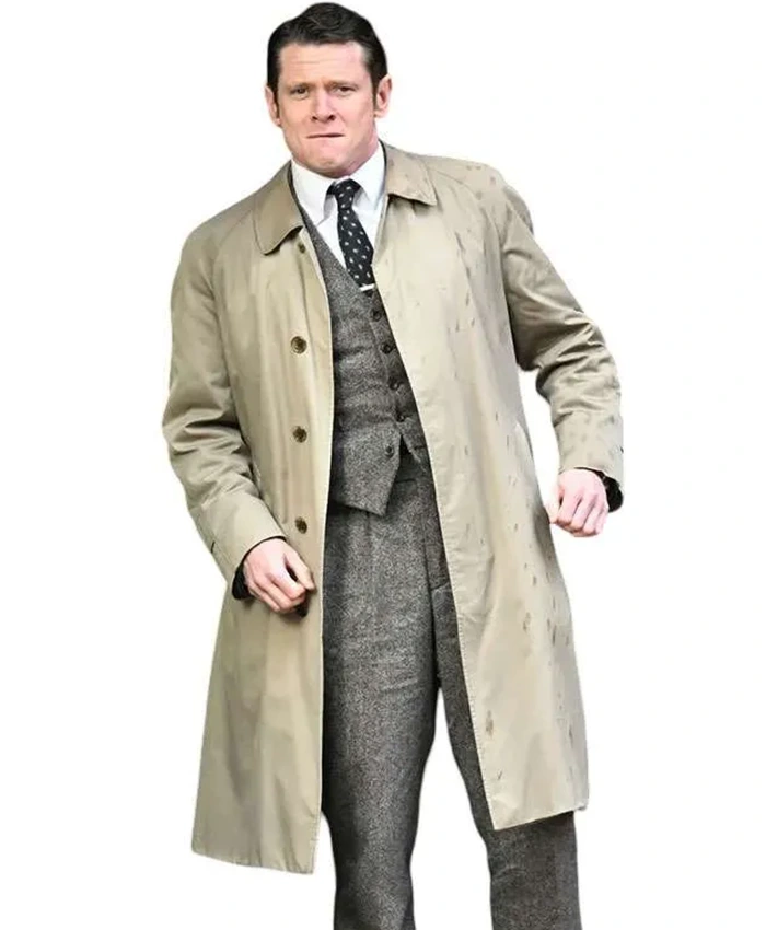 Jack O’Connell Movie Ink 2026 Larry Lamb Beige Cotton Coat Front View