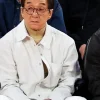 Jackie Chan NBA China games 2026 White Corduroy Jacket Front View