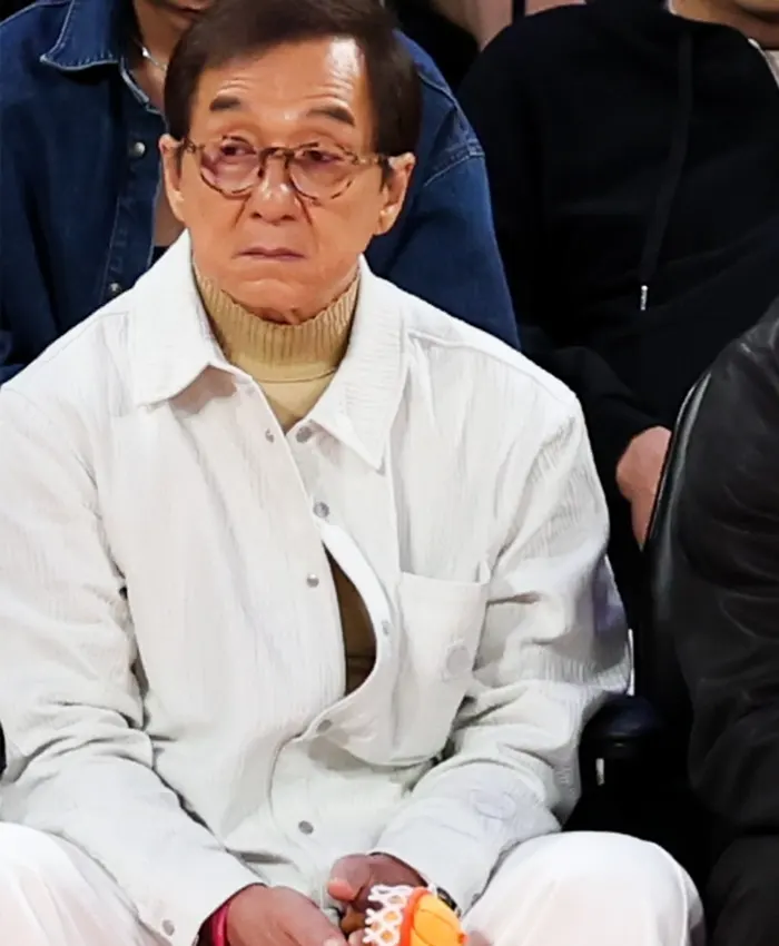 Jackie Chan NBA China games 2026 White Corduroy Jacket Front View