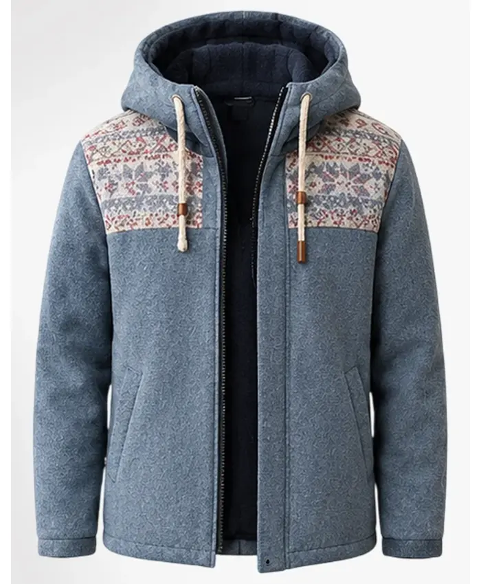 Jake Johnson Movie Wildwood 2026 Grey Hooded Wool Jacket Front