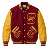 Jalen Brunson New York Knicks Saxons Red and Yellow Letterman Varsity Jacket