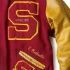Jalen Brunson New York Knicks Saxons Red and Yellow Letterman Varsity Jacket On Sale