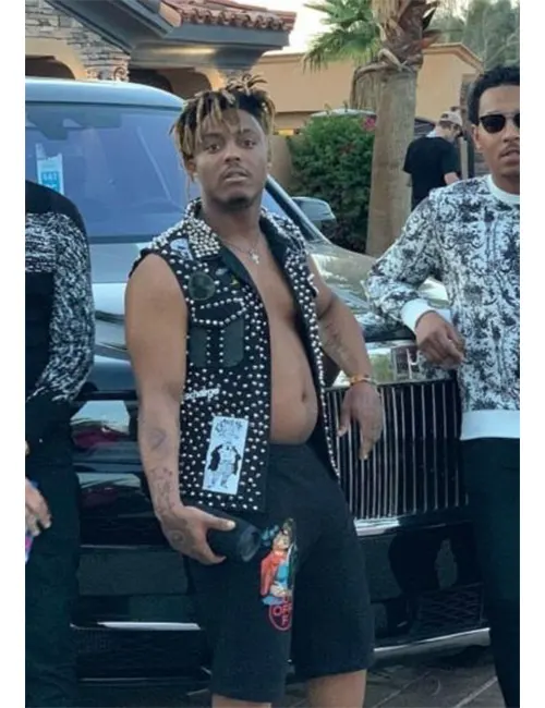 Jarad Anthony Higgins Juice Wrld Black Denim Studded Vest Buy Now