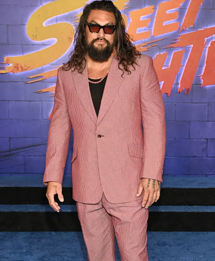 Jason Momoa Movie Street Fighter Premiere 2026 Pink Striped Suit