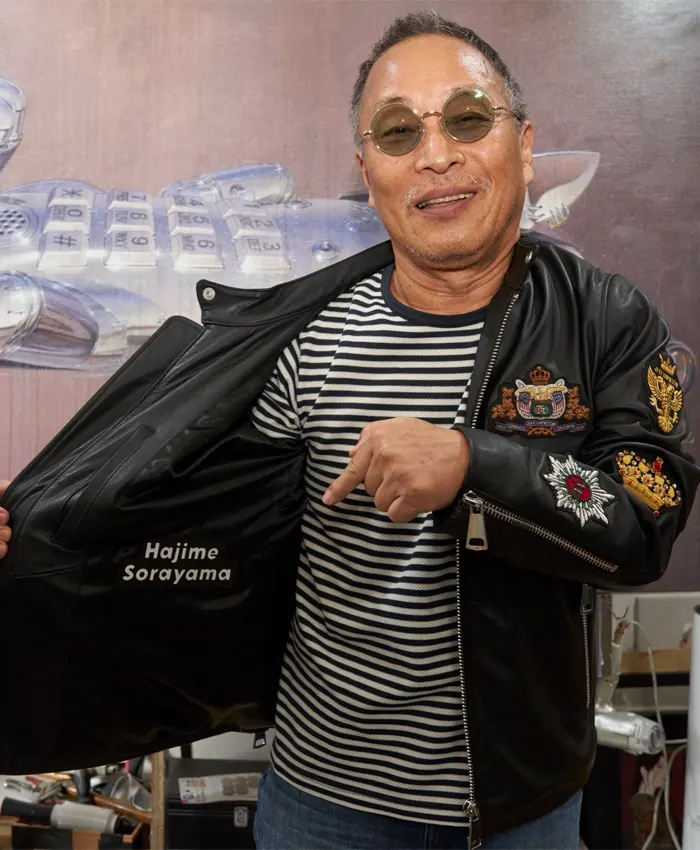 Jeff Hamilton Hajime Sorayama Black Leather Bomber Jacket Sale