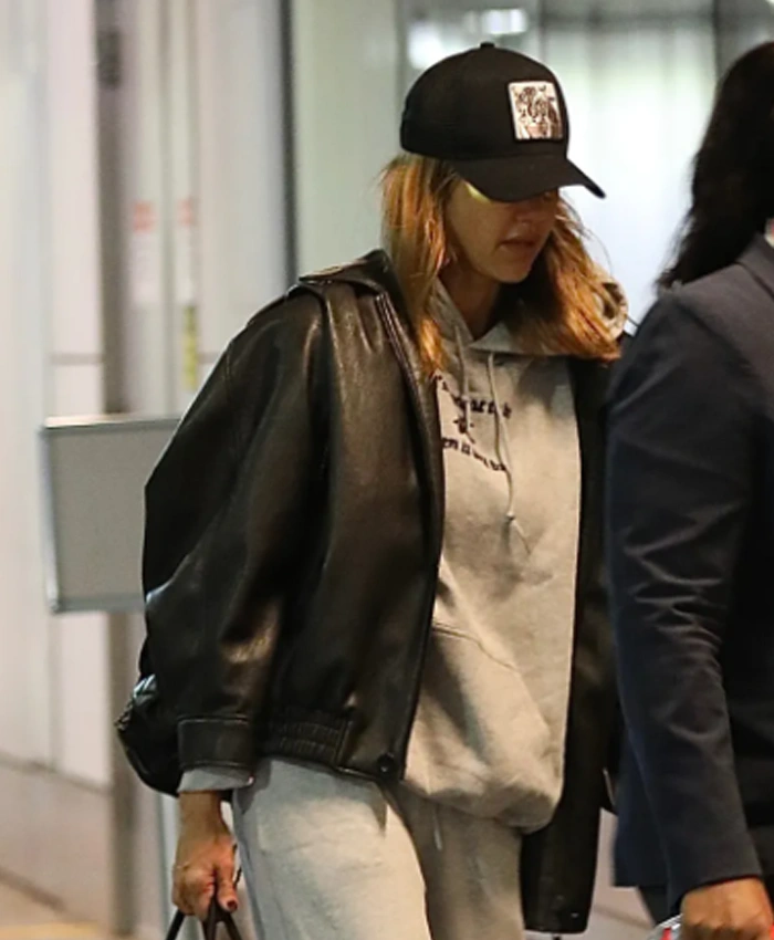 Jessica Alba LA Airport Black Leather Jacket